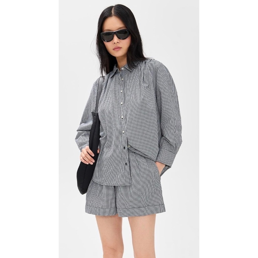 THE GREAT. The Society Top Black White Gingham Button Down Shirt XS 0